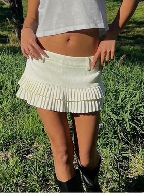 Lioness x Revolve Double Ruffle Mini Skort Skirt in Soft Lemon - S